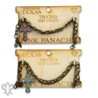 Bronze trucker hat chain with Austrian crystal cross charm