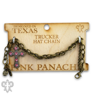 Bronze trucker hat chain with Austrian crystal cross charm
