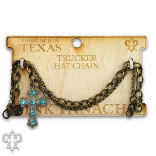 Bronze trucker hat chain with Austrian crystal cross charm