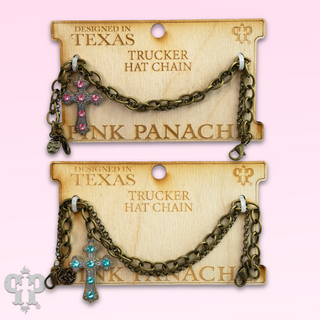 Bronze trucker hat chain with Austrian crystal cross charm