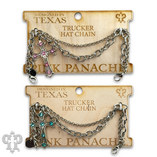 Silver trucker hat chain with Austrian crystal cross charm