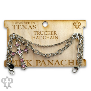 Silver trucker hat chain with Austrian crystal cross charm