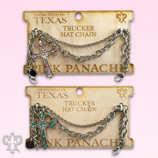 Silver trucker hat chain with Austrian crystal cross charm