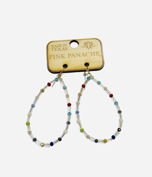 Multi-color, clear bead teardrop earring, last call