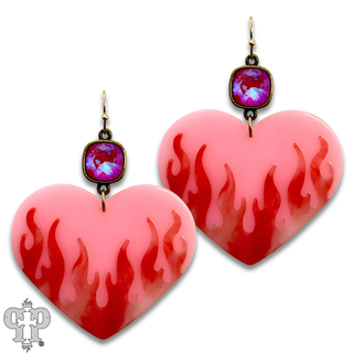 Flaming heart earring with Austrian crystal
