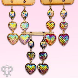 Iridescent double heart earring with Austrian crystal