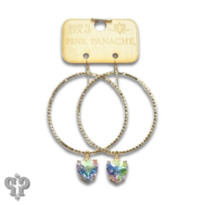 Iridescent heart rhinestone round earring, last call