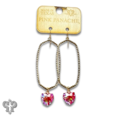 Fuchsia heart, rhinestone hexagon earring, last call
