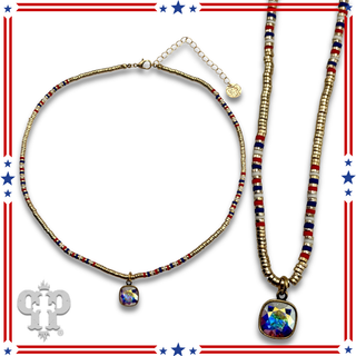 Patriotic bead necklace, Austrian crystal - LC