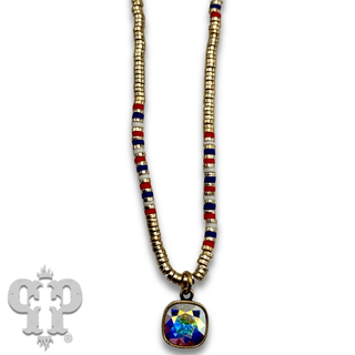 Patriotic bead necklace, Austrian crystal - LC