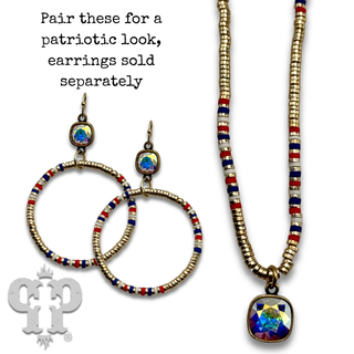 Patriotic bead necklace, Austrian crystal - LC