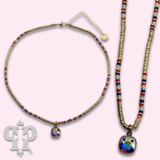 Patriotic bead necklace, Austrian crystal - LC