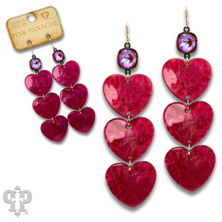 Triple acrylic heart earring, Austrian crystal
