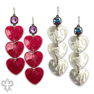 Triple acrylic heart earring, Austrian crystal