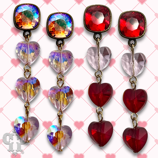 Triple crystal heart earring, Austrian crystal