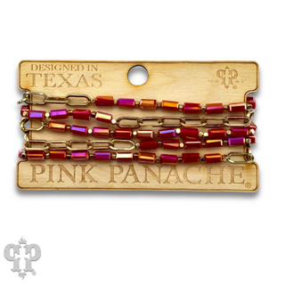 Red bead and gold chain bracelet set