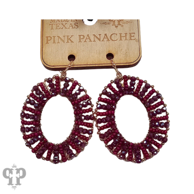 Red oval beaded earring, last call