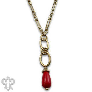 Red ceramic teardrop pendant necklace