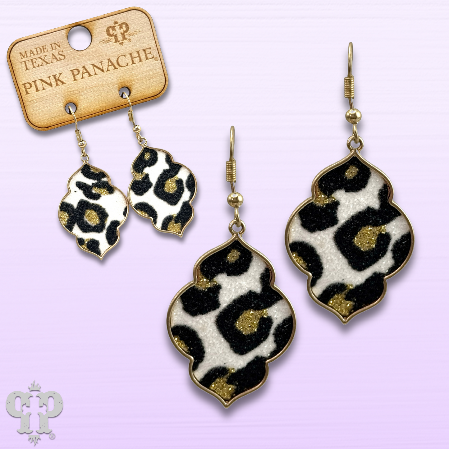 Gold clover, glitter leopard earring, last call
