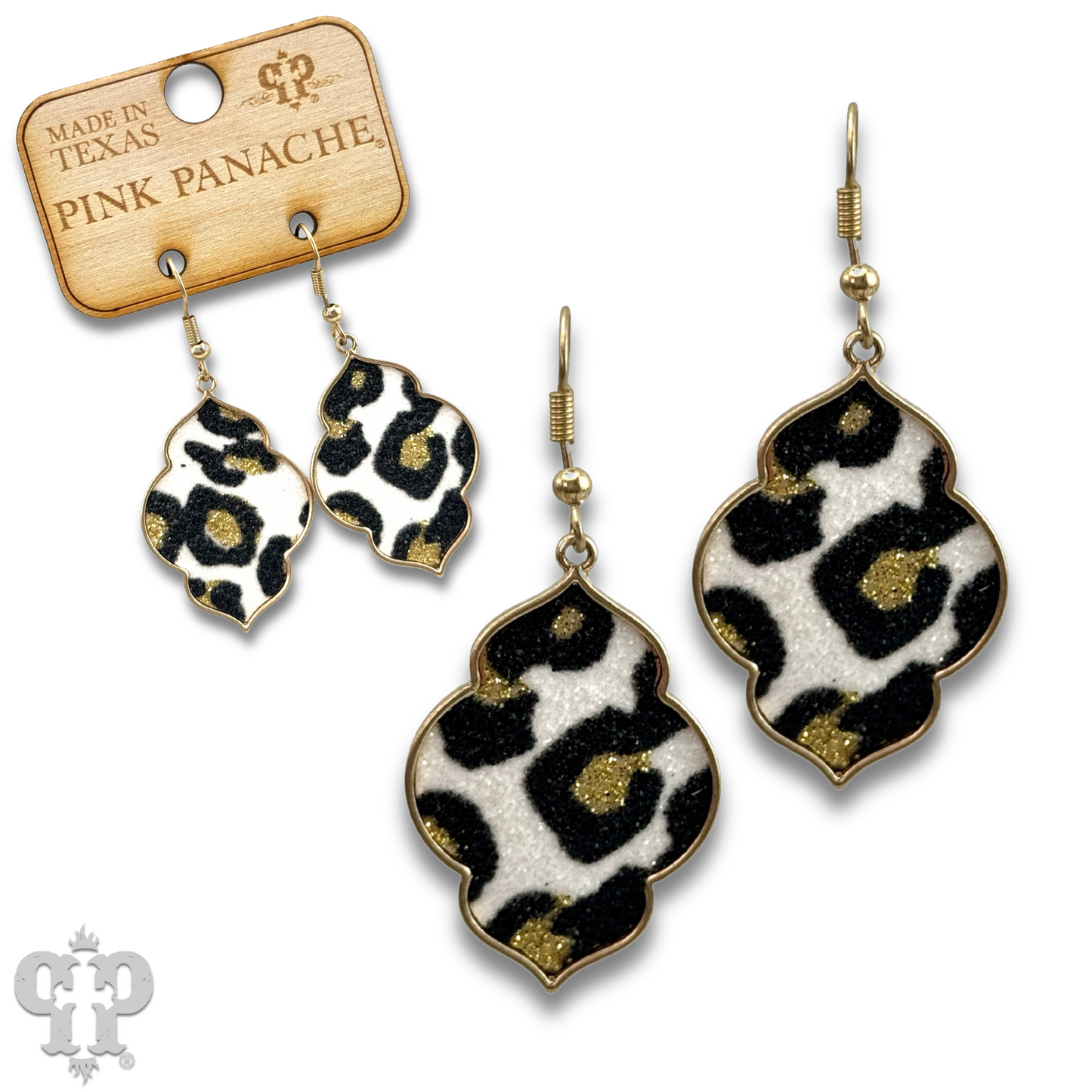 Gold clover, glitter leopard earring, last call
