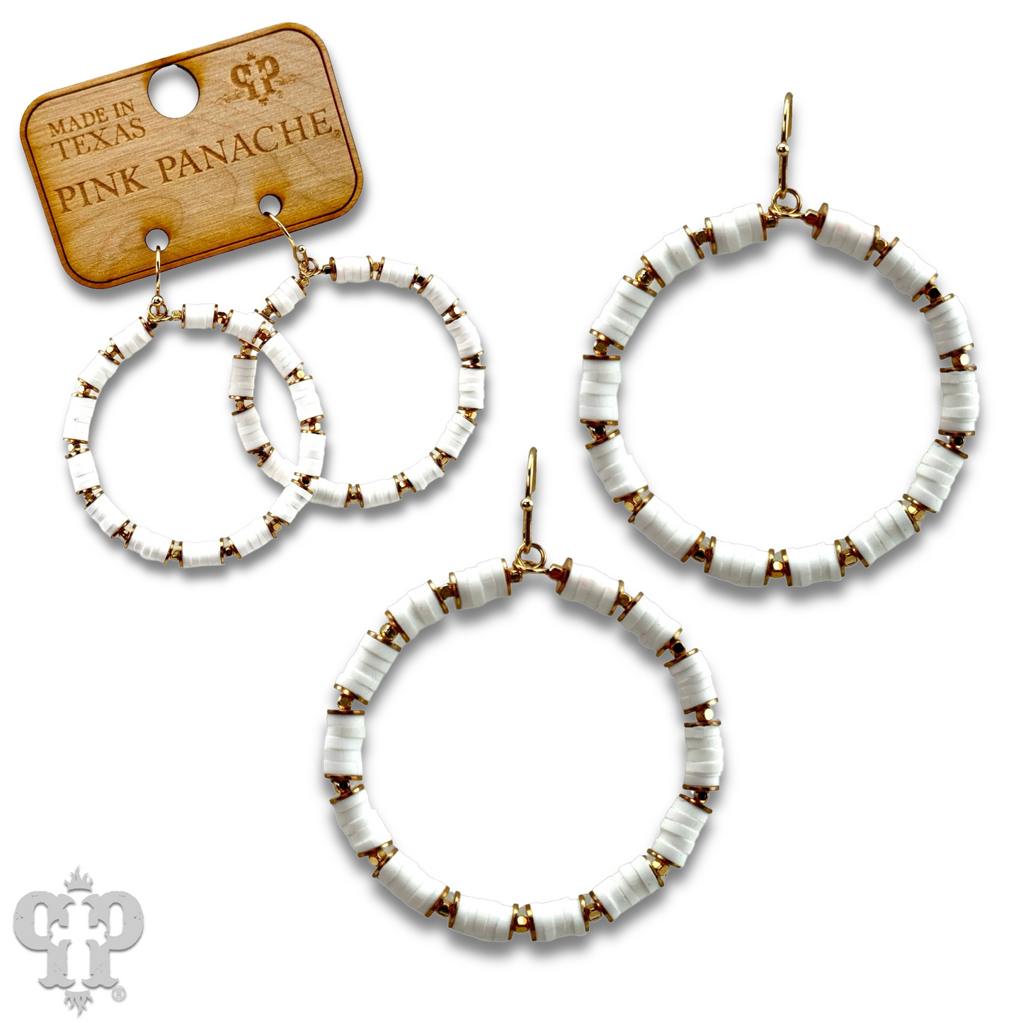 White rubber bead circle earring, last call