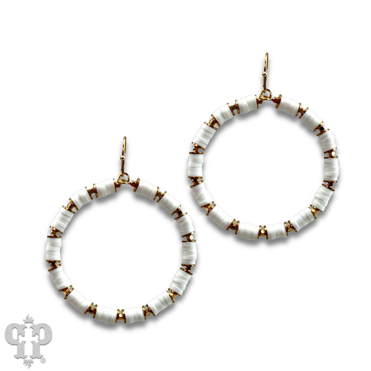 White rubber bead circle earring, last call