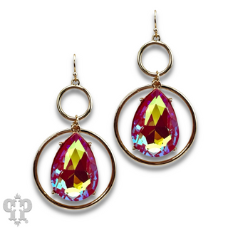 Pink rhinestone teardrop in circle earring, last call