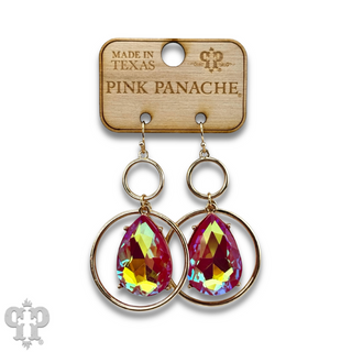 Pink rhinestone teardrop in circle earring, last call