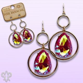 Pink rhinestone teardrop in circle earring, last call