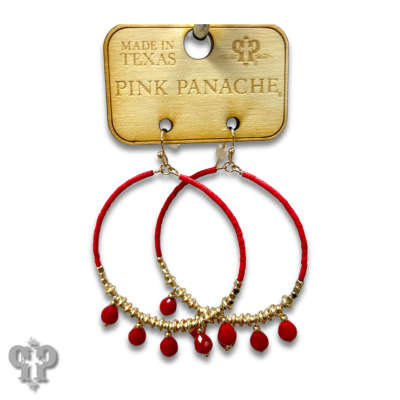 Red dangle bead circle earring, last call