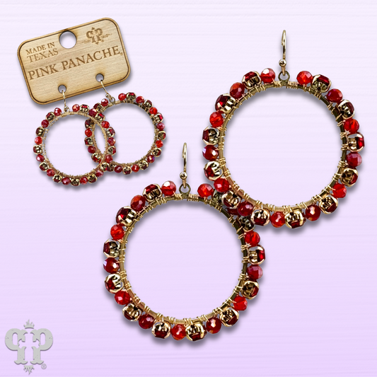 Red beaded circle earring, last call