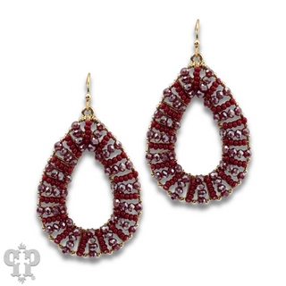 Burgundy red beaded teardrop earring, last call