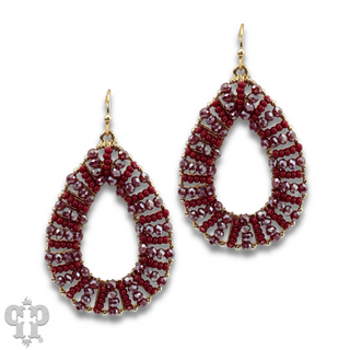 Burgundy red beaded teardrop earring