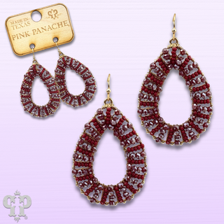 Burgundy red beaded teardrop earring, last call