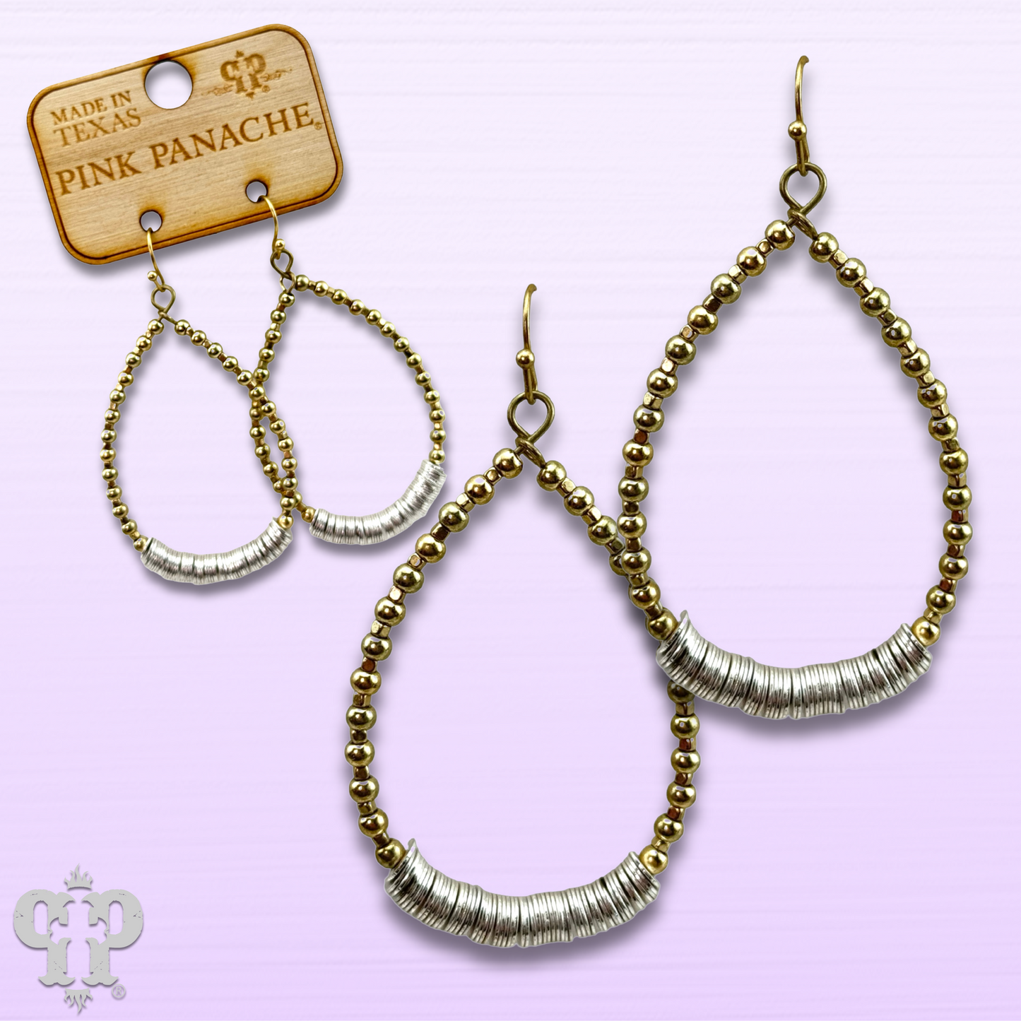 Gold and silver disc teardrop earring, last call