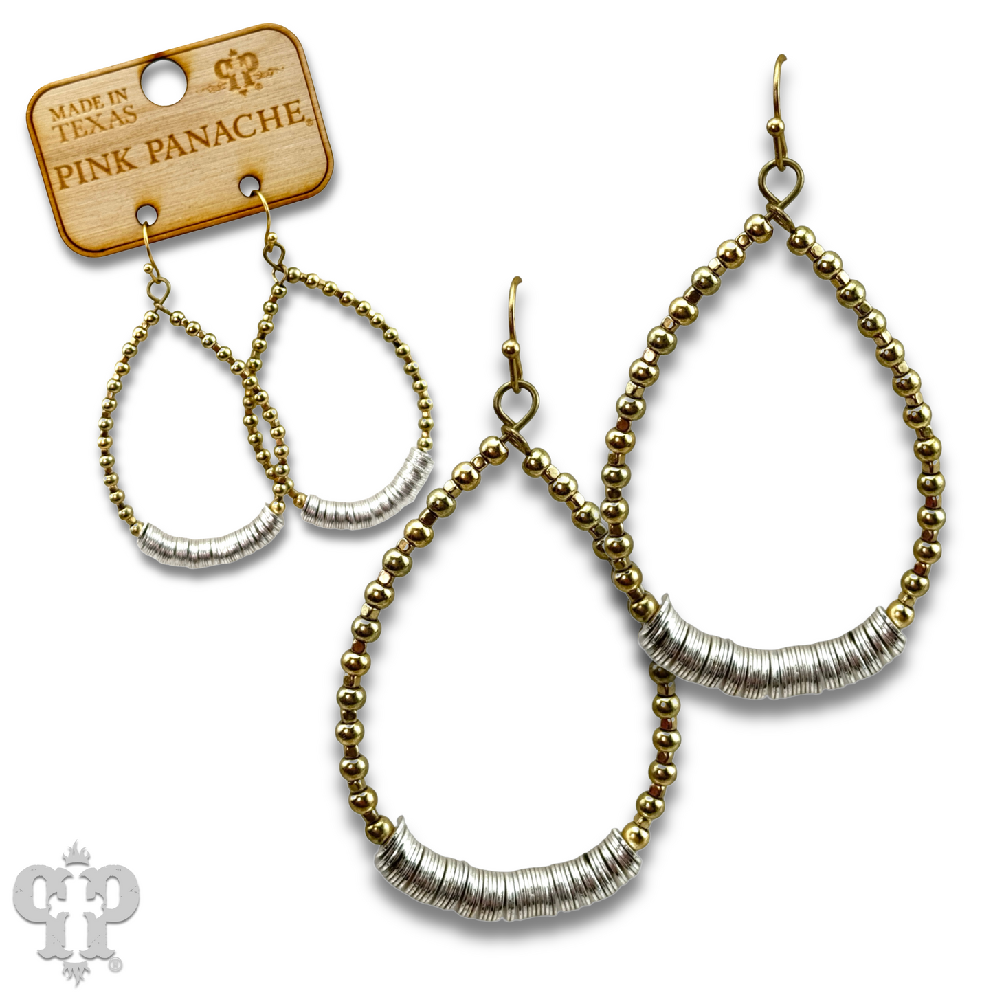 Gold and silver disc teardrop earring, last call