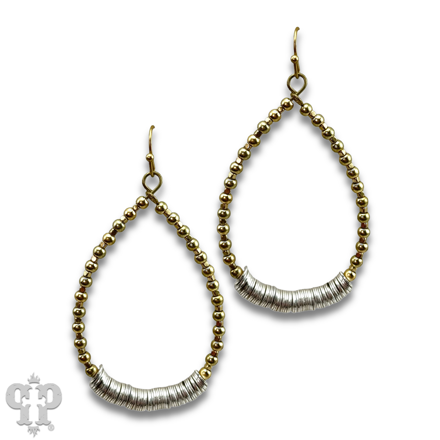Gold and silver disc teardrop earring, last call