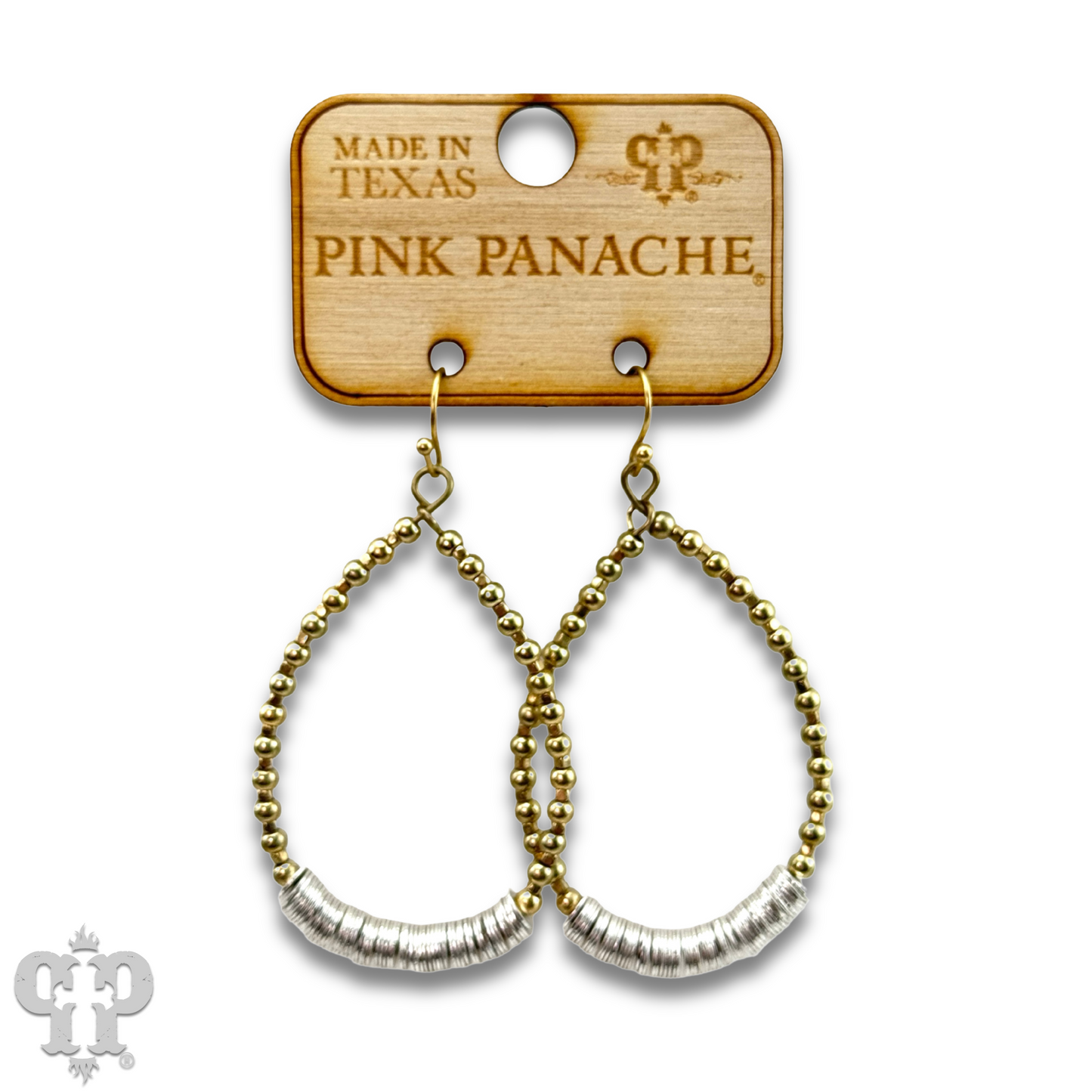 Gold and silver disc teardrop earring, last call