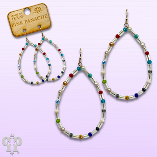 Multi-color, clear bead teardrop earring, last call