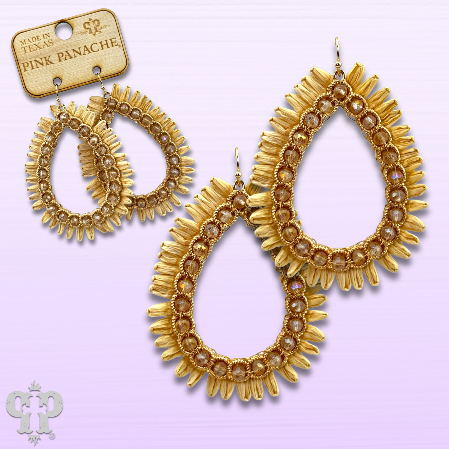 Natural color raffia teardrop earring, last call