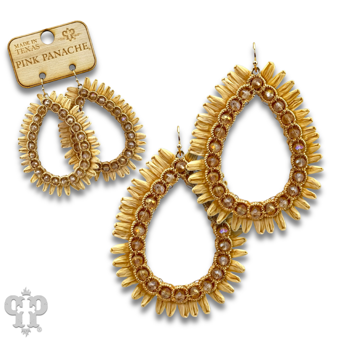 Natural color raffia teardrop earring, last call